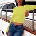 thumbnail image 4 of cocolona Womens Summer Backless Tops Crew Neck Long Sleeve Crop Slim Fit Shirts Going Out Casual Solid Color Blouses, 4 of 5