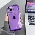 thumbnail image 3 of Compatible with iPhone 14 Case,Cute Clear Curly Wave Frame Shape Design with Camera Lens Protector Cover,Soft Slim Transparent TPU Full Protection Case for Women and Girls-Purple, 3 of 6