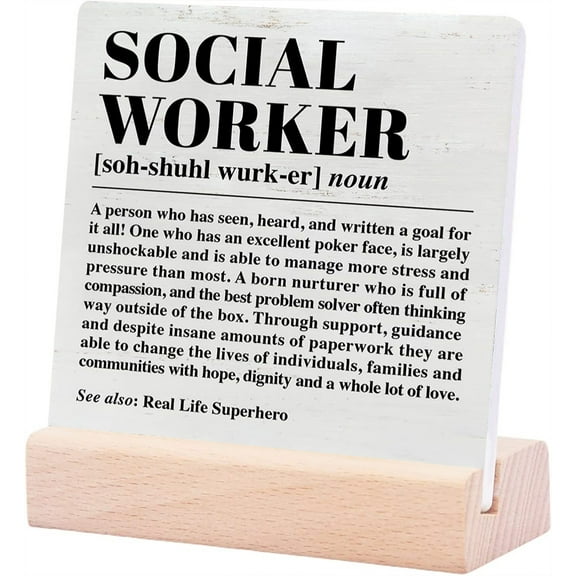 Ceramic Sign 4x4Inch Social Worker Gifts Thank You Appreciation Gift For Social Worker Graduation Gifts For Social Worker Dignity And A Whole Lot Of Love Plaque Sign with Wood Stand Office Desk Decor