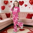 thumbnail image 2 of Landzoo One Valentine's Day Girls Outfit Cute Bow Heart Print Short Sleeve Top With Flare Leg Pants Toddler Two Piece Matching Stylish Cozy Children's Clothes 8-9 Years, 2 of 4