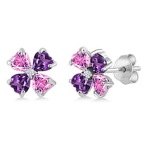 Gem Stone King 925 Sterling Silver Pink Zirconia and Purple Amethyst Earrings for Women | 1.99 Cttw | Gemstone  | Heart Shape 4MM