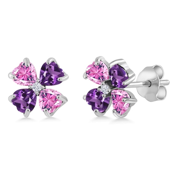 Gem Stone King 925 Sterling Silver Pink Zirconia and Purple Amethyst Earrings for Women | 1.99 Cttw | Gemstone  | Heart Shape 4MM