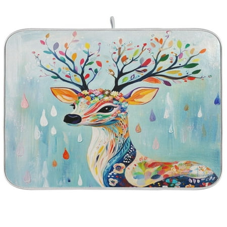 

Kitchen Drying Mat 18x24In Drying Dish Mat Dish Drying Mats Kitchen Countertop Multi-Function Drain Drying Mat Kitchen Table Colorful Cool Deer