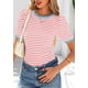 thumbnail image 4 of Camiseta PRETTYGARDEN para mujer, color bloque de colores, a rayas, rosa, 4 of 9