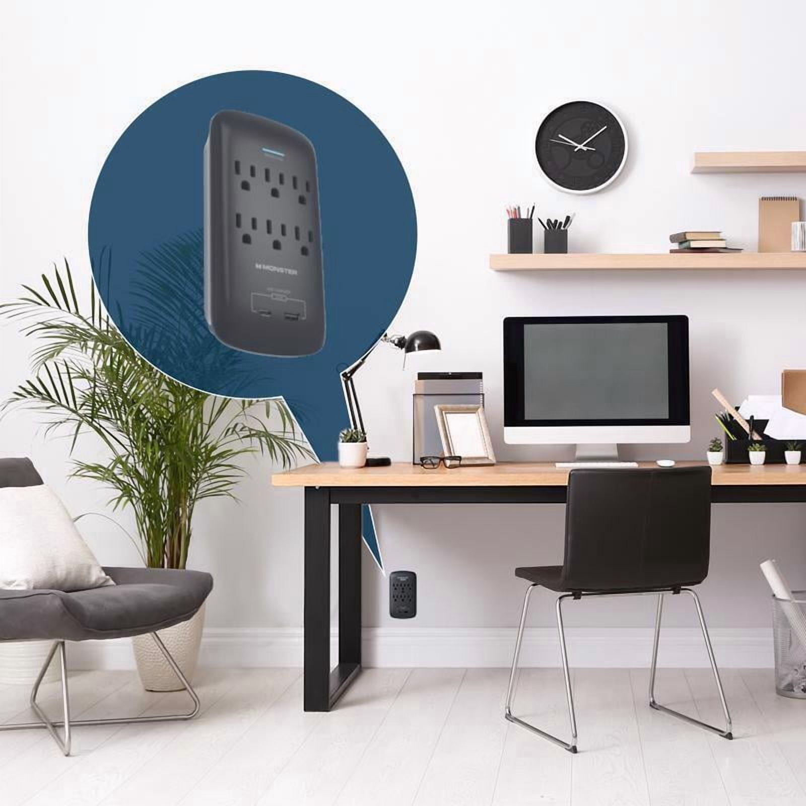 Monster Just Power It Up 3014272 6 Outlets Wall Tap Surge Protector with USB - Black - 1200 J