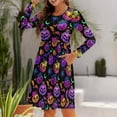 thumbnail image 6 of Fall Dresses for Women 2024, Colorful Halloween Pumpkin Womens Fall Dresses Long Sleeve Casual Tie Waist Clothes, Womens Fall Fashion 2024 Midi  Dresses Outfits with Pocket, 6 of 6