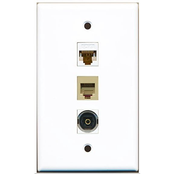 RiteAV - 1 Port Phone RJ11 RJ12 Beige and 1 Port Toslink and 1 Port Cat6 Ethernet White Wall Plate