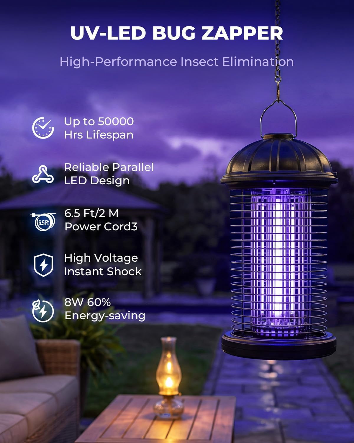 Electric Bug Zapper Outdoor, Mosquito Killer Lamp, Hanging Waterproof Insect Fly Trap for Indoor Outdoor Patio Garage