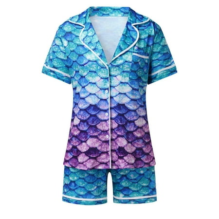 

EUHDSSDE Follure Women s Printed Short Sleeve Sleepwear Two Piece Pajama Set