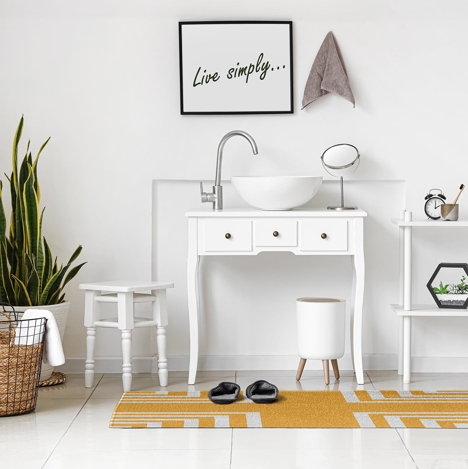 3' x 5' Simply Daisy Corner Stripes Modern & Contemporary Chenille Area Rug, Egg Yolk Yellow