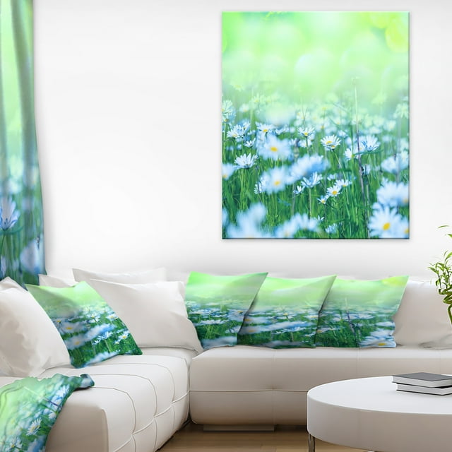 Chamomile Flowers on Green Background - Large Flower Canvas Art Print