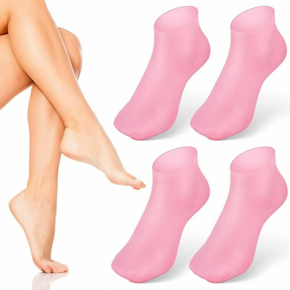 Artrylin 2 Pairs Silicone Moisturizing Foot Socks, Soft Silicone Socks, Anti Slip Gel Spa Socks Softening Feet Dry Cracked Skin, Aloe Socksfor for Women Foot Care After Pedicure (Pink)