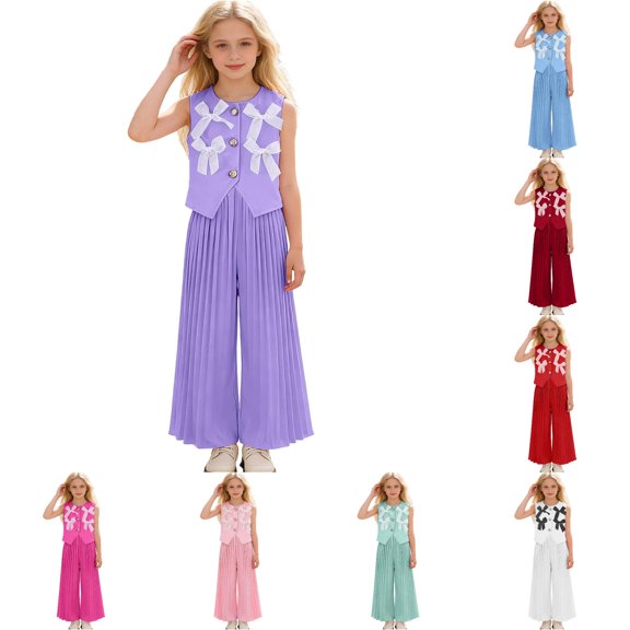 Stylish Girls Vest With Wide Leg Pleated Pants Fashionable Two Piece Outfit For Toddler And Kid Girls Casual Outfit Sets