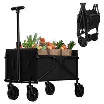 OYEAL Foldable Wagon Cart Heavy Duty Beach Wagon with 200lbs Weight Capacity, Black Garden Carts And Wagons with Big All-Terrain Wheels