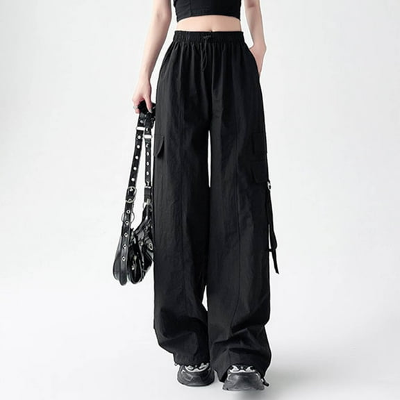 Danhjin Cargo Pants for Women Baggy Stretchy Wide Leg Mid Waisted Casual Pants Streetwear Travel Hiking Jeans Pants