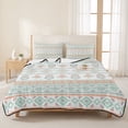 thumbnail image 3 of Quilts Full Size Bedding Set, Light Green Boho Striped Lightweight Quilted Comforter, Southwestern Ethnic Tribe Vintage Soft Reversible Bedspread Coverlet with Pillow Covers for All Season, 78" x 90", 3 of 9