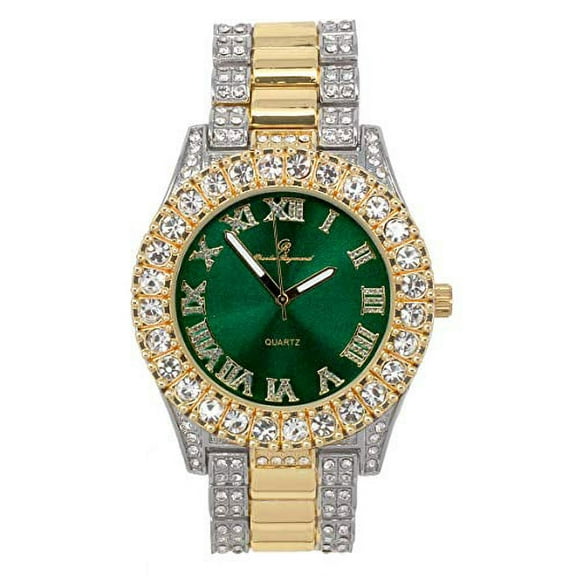 Mens Silver Big Rocks with Roman Numerals Fully Iced Out Colorful Dial Watch - ST10327 RN Single (ST10328TT Money Grn)