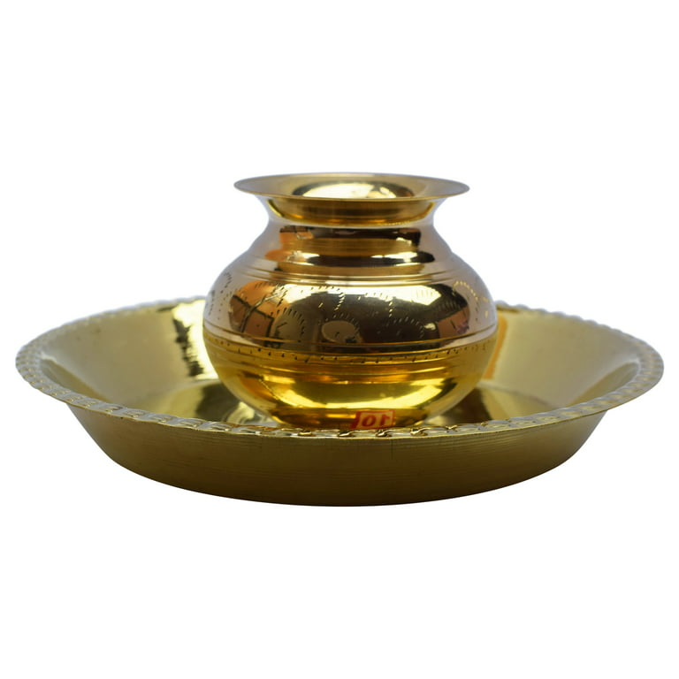 Kalsa Parai Puja Accessory Gifts Pooja Thali Om Gayatri Mantra Brass Kalash  Lota Pot for Mandir Temple 
