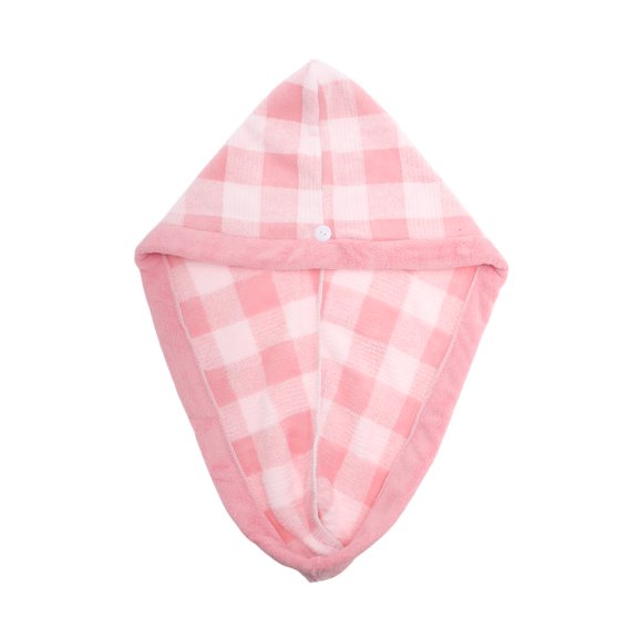 Unique Bargains 1 Pc Water-absorbent Plaid Hair Towel for Bathroom Pink Polyester