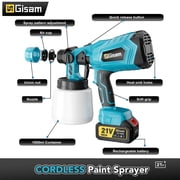 Gisam Cordless HVLP Paint Sprayer 21V MAX, Electric Spray Paint Gun with Adjustable 4 Nozzles & 3 Patterns,1000ML Container & 2PCS 4000mAh Batteries for House Furniture Fence Door Painting