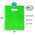 thumbnail image 4 of Green Merchandise Plastic Glossy Retail Bags 200 Pack 9" x 12" with 1.25 mil Thick - Die Cut Handles - Perfect for Shopping, Party Favors, Birthdays, Children Parties - Color Green - 100% Recyclable, 4 of 7