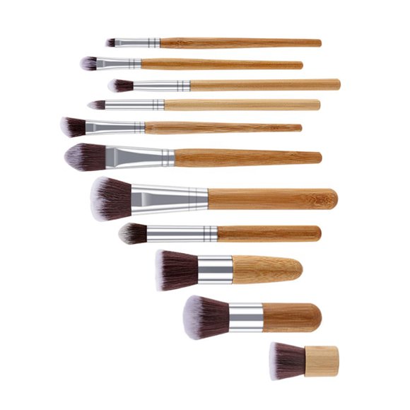 Pinceles de maquillaje con mango de bambú, 11 piezas de pinceles cosméticos, juego de pinceles de maquillaje de bambú, pinceles de maquillaje meticulosamente diseñados