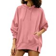 thumbnail image 7 of DYTTDG Women's Solid Color Drawstring Hoodie, Long Sleeve Loose Casual Pullover With Kangaroo Pocket Side Slit Hem for Daily Wear, 7 of 7