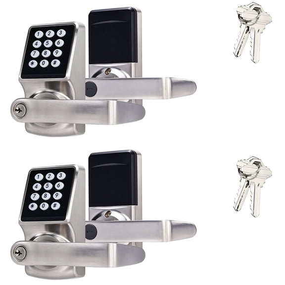 Keypad Door Knob with Handle – Keyless Entry Door Lock with Keypad, Electronic Door Knob with IC Card & Key, Satin Nickel Finish 2PACK, Easy Installation for Home, Hotel