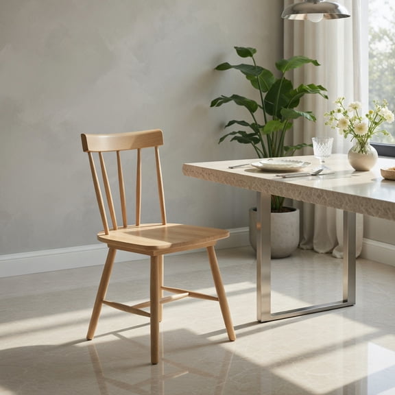 Demi Bonn Dining Chair, Armless Chair, Windsor Style Armless Chairs with Solid Rubber Wood Frame, for Living Room, Bedroom, Kitchen, Dining Room, Natural