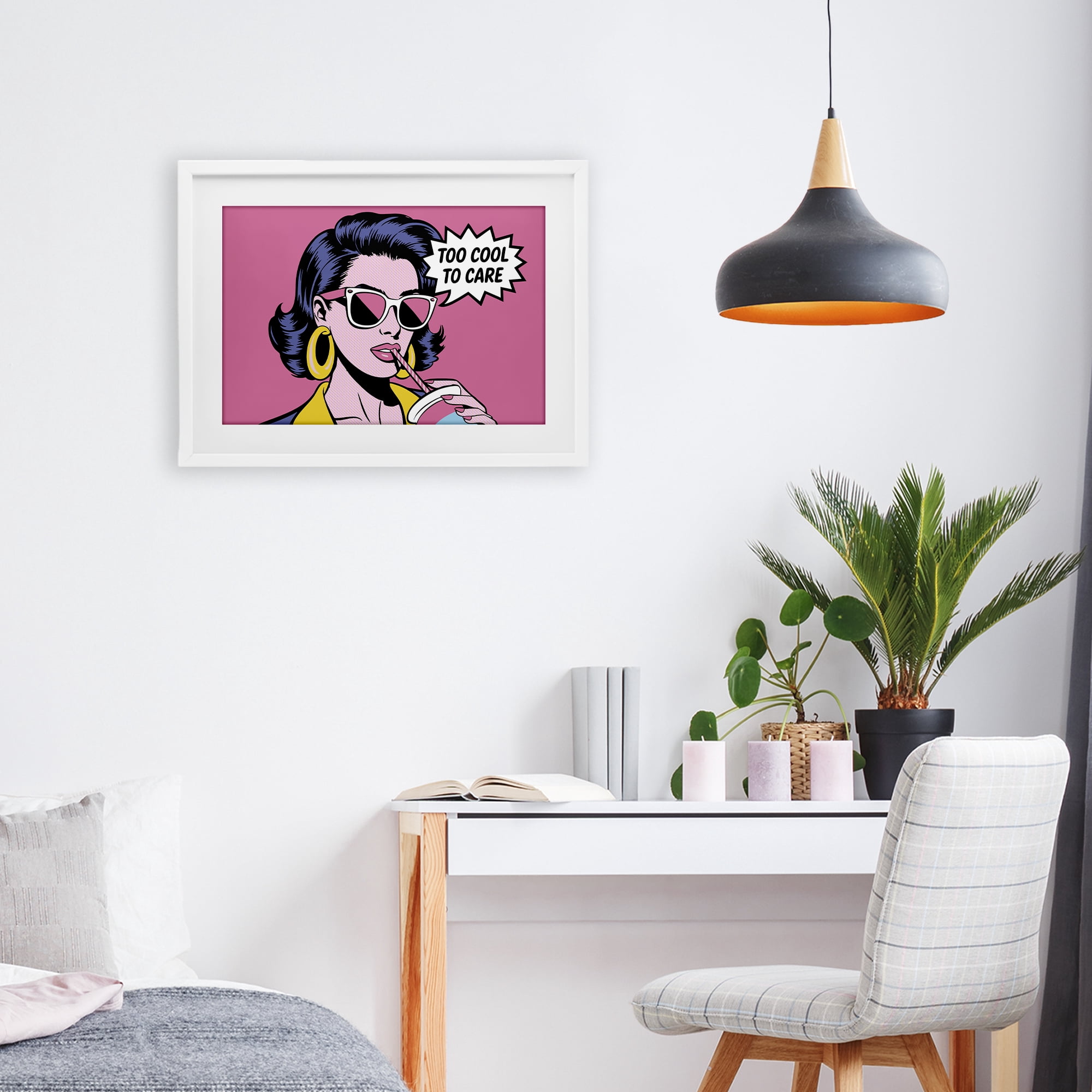 Stupell Industries Too Cool To Care Iconic White Framed Print Under Glass, design by Andreas Magnusson