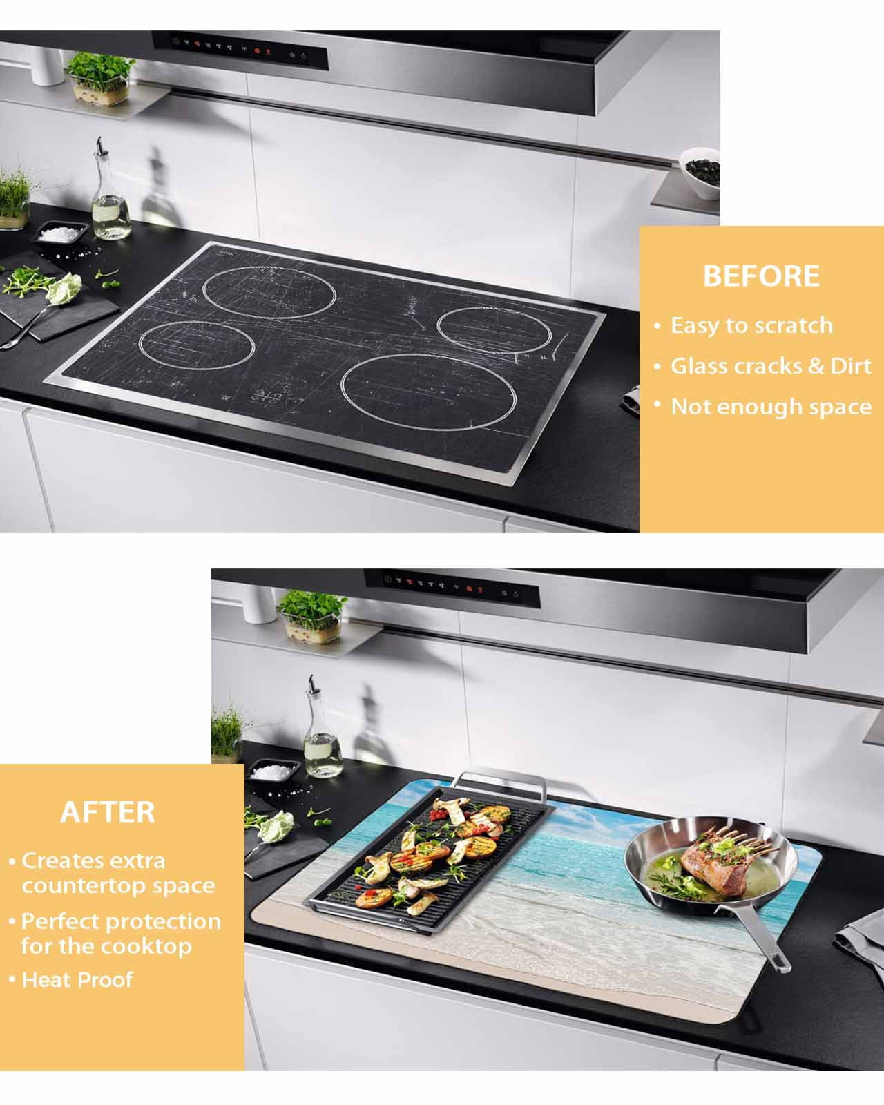 nqOlkjepod Large Induction Cooktop Protector Mat 36"x21", Teal Waves Coastal Stove Top Covers for Electric Stove, Summer Beach Sea Nautical Ocean Stove Burner Cover Mats, Glass Top Stove Cover