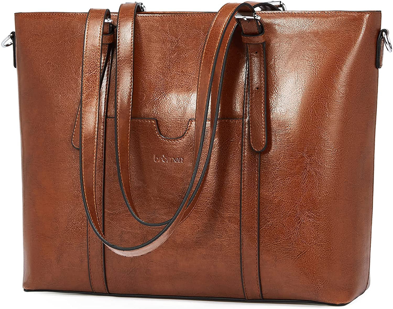 BROMEN Women Leather Briefcase 15.6 inch Laptop Handbag Vintage Shoulder Tote Bag Work Purses 