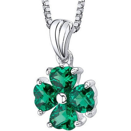 Oravo 2.00 Carat T.G.W. Heart-Shape Emerald Rhodium over Sterling Silver Pendant, 18