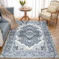thumbnail image 3 of Lochas Vintage Boho Fluffy Rug Chenille Low Pile Area Rugs for Bedroom Living Room Indoor Floor Carpet Home Decor,9'X11',Gray, 3 of 7