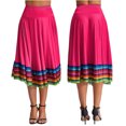 thumbnail image 2 of Aislor Women's High Waist Colorful Stripe Hem Skirt Embroidered Ballroom Dance Folk Dancing Clothing Hot Pink 75cm L, 2 of 7
