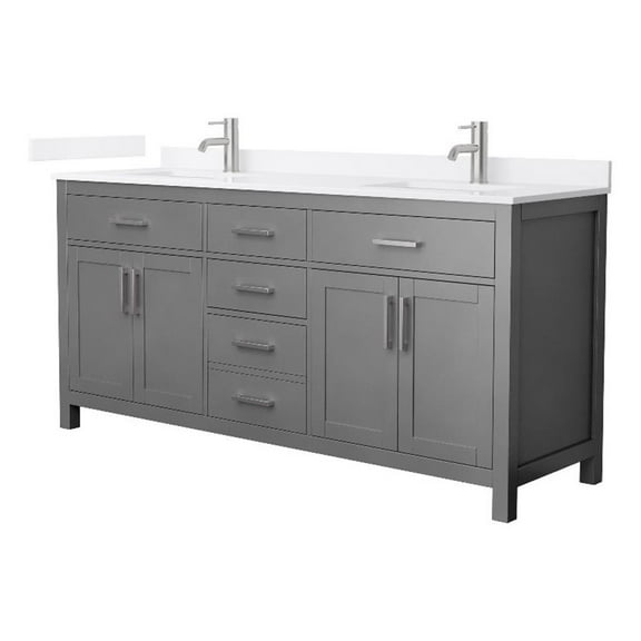 Beckett 72" Dark Gray Double Vanity & White Quartz Top (1-Hole) & Nickel Trim