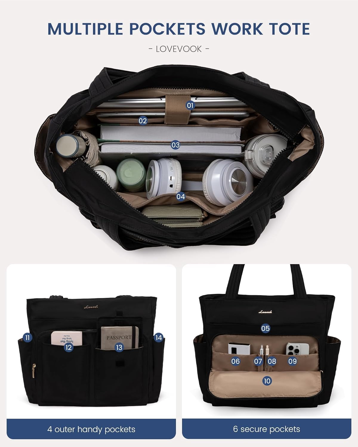 LOVEVOOK Tote Bag For Women,Laptop Work Totes Bags For Women With Multiple Pockets,Teacher Nurse Work Travel Tote Bag