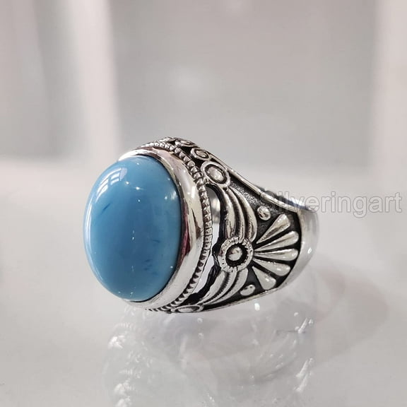 Turquoise Ring, Silver Jewelry, 925 Silver Ring, Father's Day, AAA Natural Turquoise, December Birthstone Ring, Heavy Mens Ring, Spiritual Healing Gemstone, Christmas, Tiny Mens Ring