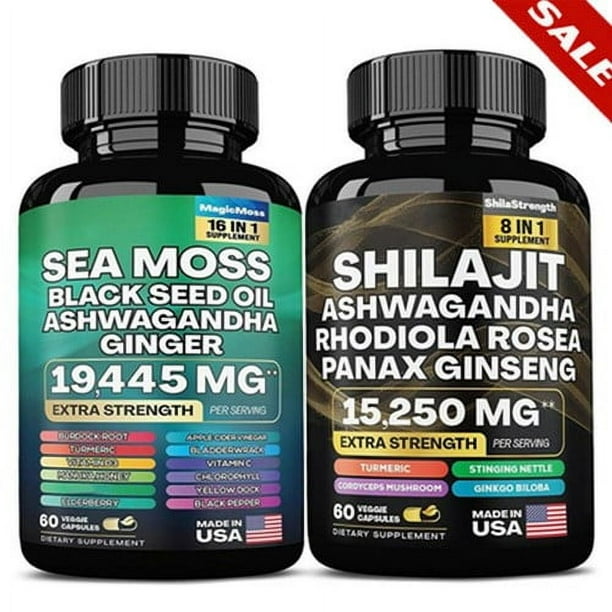 Paquete de musgo marino, multivitamínico de semillas negras y shilajit Power Combo UKA NUEVO Mejor
