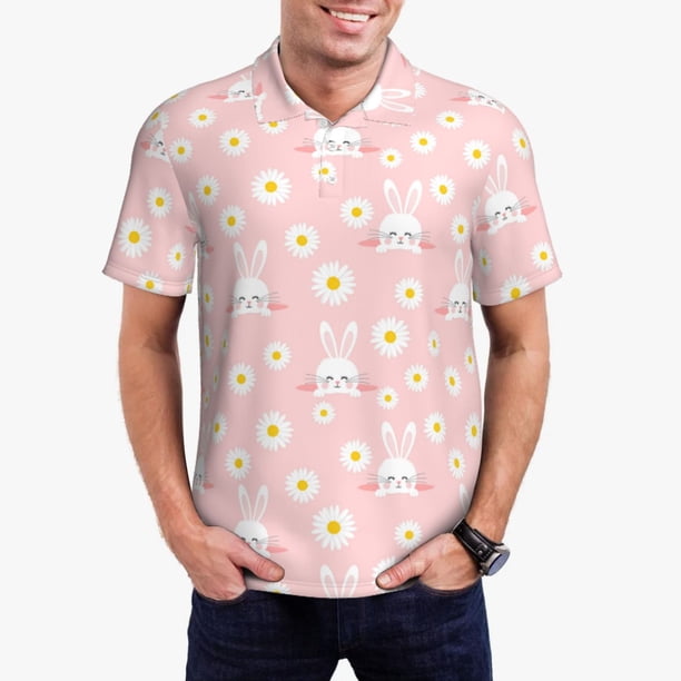 Balery Rabbit Sunflower Camisa Polo de Hombre con Estampado, de Manga Corta y Tejido Medio, Camisa Tipo Golf Polo-X-Large