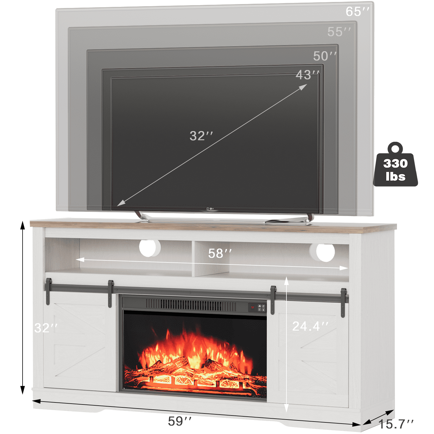 Homall Adjustable Television Stands, Fiberboard White, 59.00 x 15.70 x 32.00 Inches, 136.28 lb