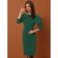 thumbnail image 3 of Vestido Midi de Manga 3/4 para Mujer Vestido de Cintura Alta con Cremallera Invisible Trajes para Mujer Vestido de noche Verde S, 3 of 6
