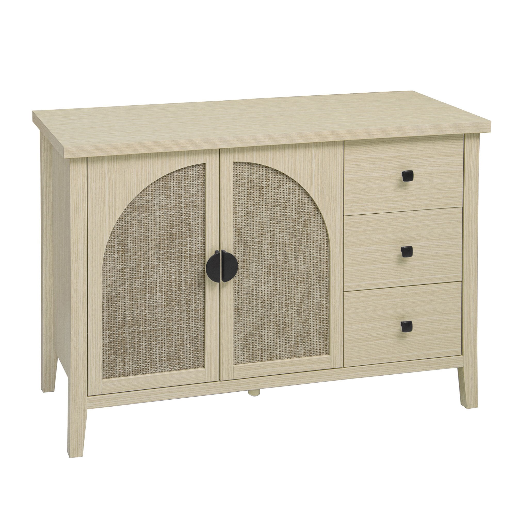 BSHTI Rattan 2-Door 3-Drawer Cabinet – Natural Farmhouse Storage Cabinet with Adjustable Shelves, Anti-Tip Safety, for Bedroom, Living Room, Study, Brown