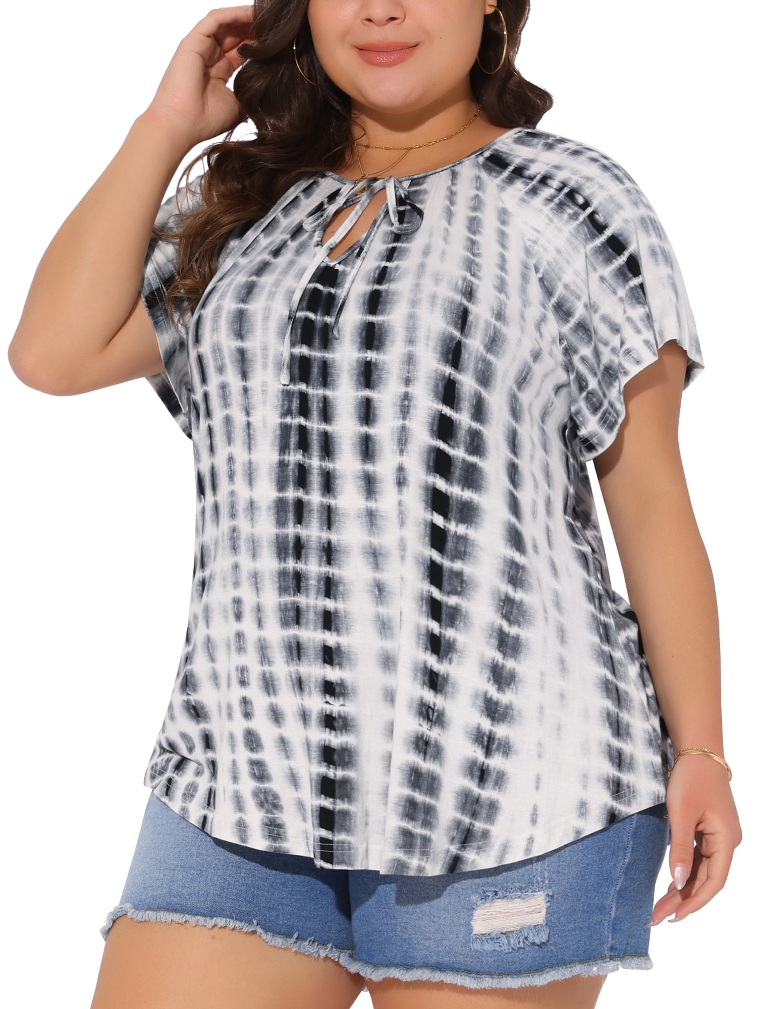 Women's Plus T-shirt Tye Dye Short Sleeve Casual Top with Comfort Fit 4X Grey