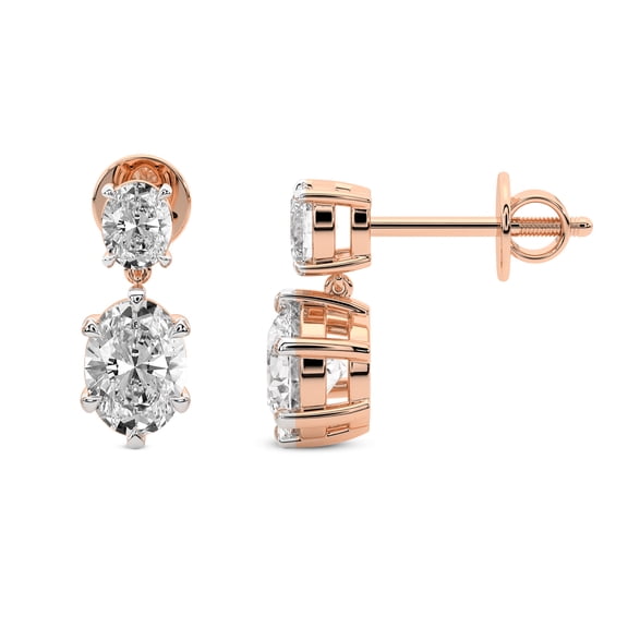 IGI Certified 1 Carat Oval Shape Lab Grown Diamond Earrings | 14K Rose Gold | Sparkling Cascades Dangling Lab Diamond Earrings | Prong Setting | FG-VS1-VS2 Quality Friendly Diamonds