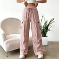 thumbnail image 2 of Hurxie Womens High Waisted Button Pleated Wide Leg Pants Beach Vacation Trouses Pink,M, 2 of 6
