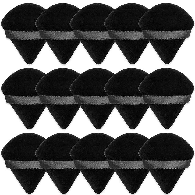 15 Pieces Powder Puff Triangle Makeup Puff Pure Cotton Powder Velour Face Ultra Soft Washable Body Powder Puff for Loose Powder Body Cosmetic Foundation Sponge Makeup Tool (Black)