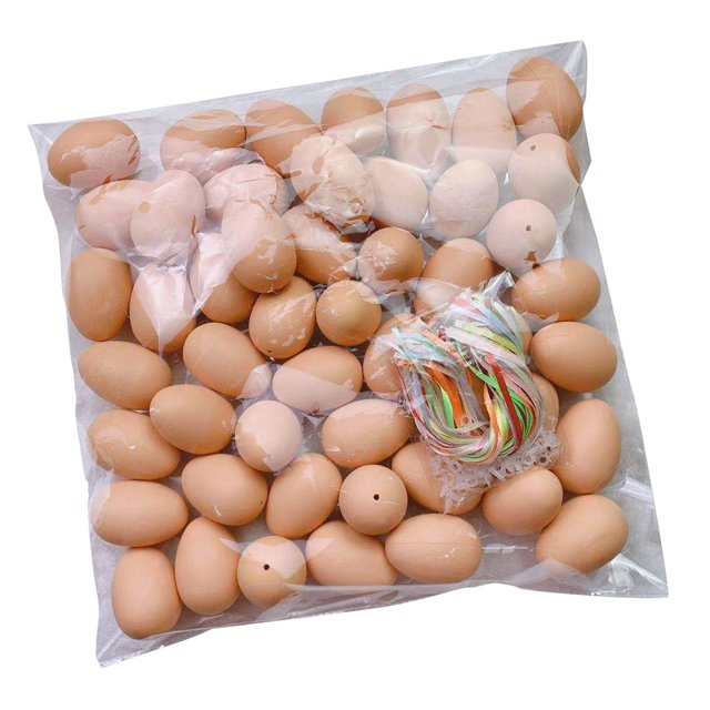 50 Uds huevos falsos de Pascua decoración de de fiesta de plástico huevo jardín de infantes accesorios de pintura DIY blanco con cuerda Kits de decoración para fiestas Color natural con Cuerda Wosthever HA003690-03