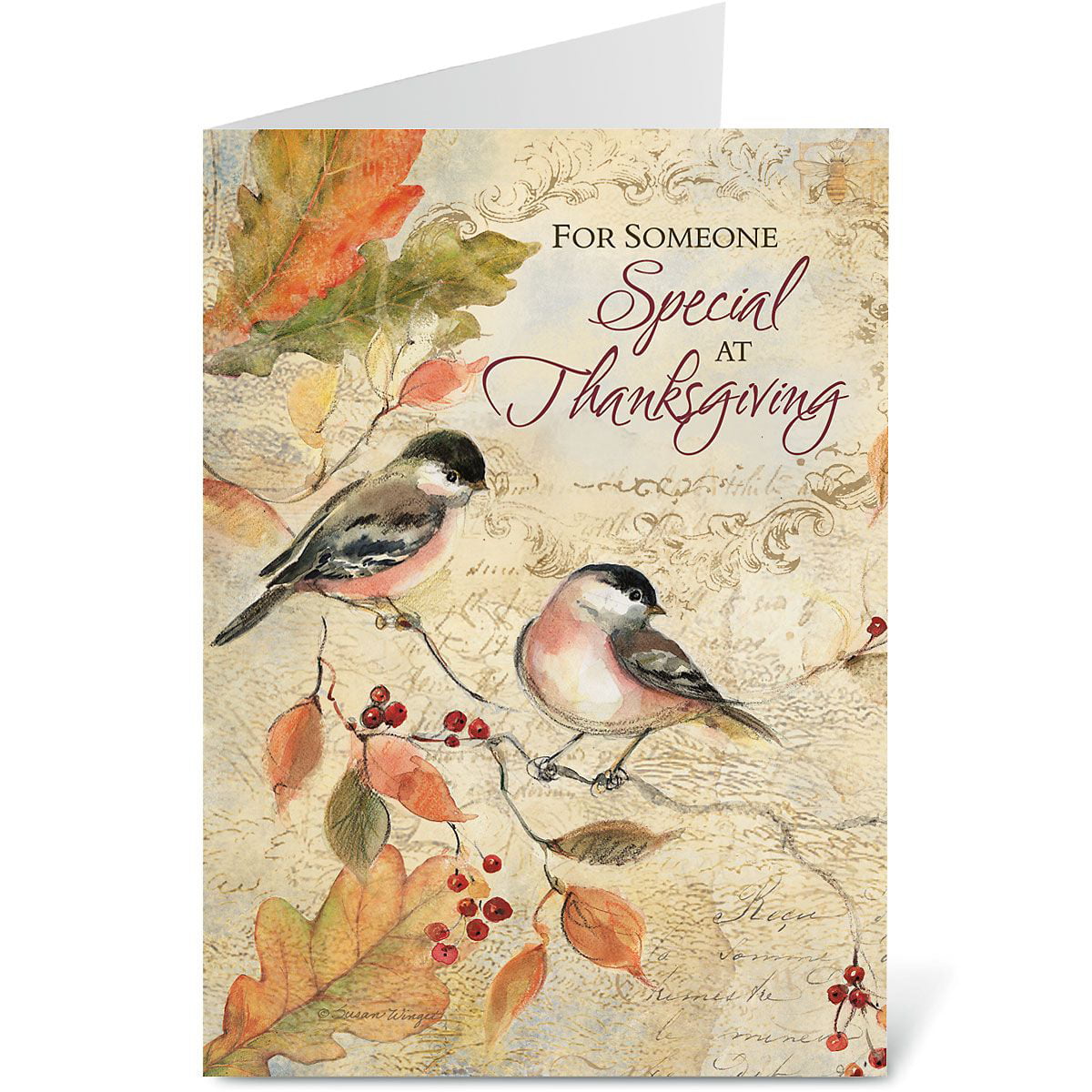 SUSAN WINGET Birds Apples Basket Tree Give Thanks Thanksgiving Greeting Card NEW 