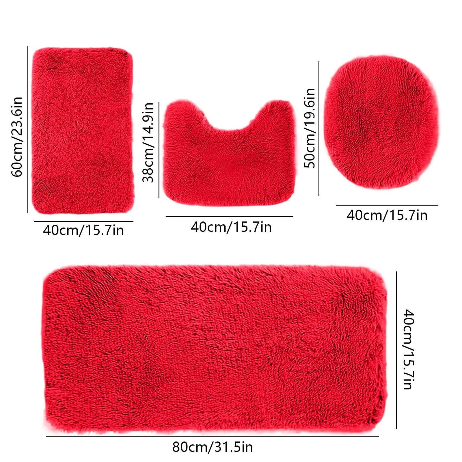 Pack of 4 Ultra Soft Plush Bathroom Rugs Set, 3 Bath Mats & 1 Toilet Lid Cover, Non-Slip Water Absorbent Shaggy Floor Carpets, Machine Washable Thickened Comfort Mats for Bathroom,